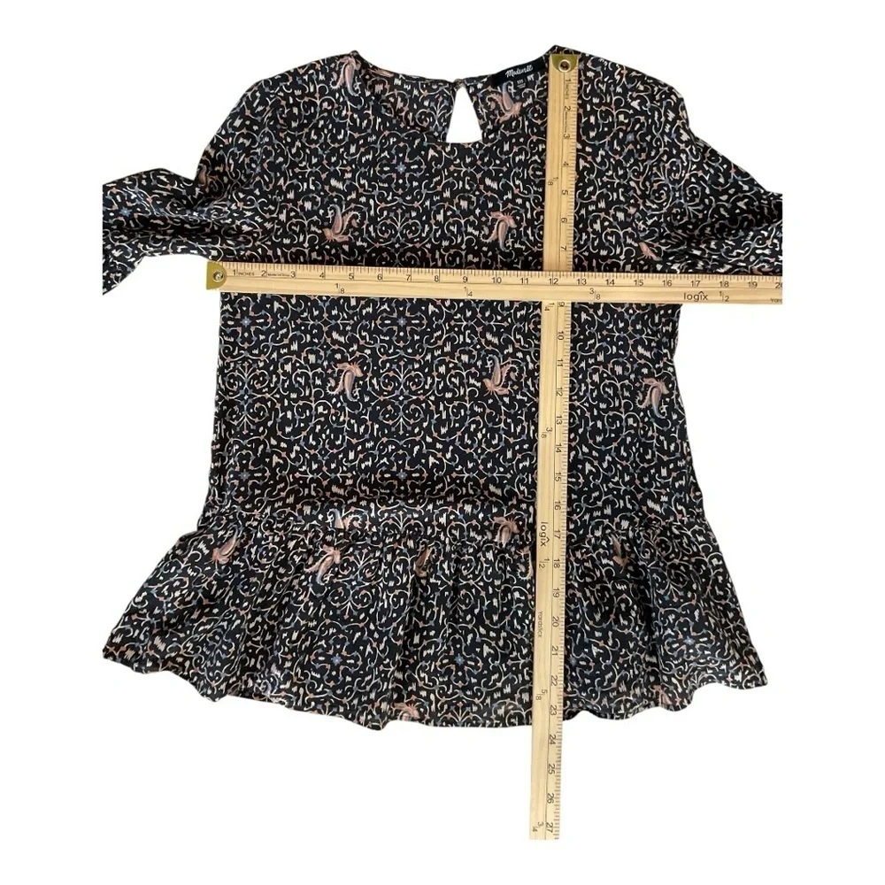 Madewell Silk Peplum Blouse Boho Print Long Sleeve XXS - Picture 4 of 6